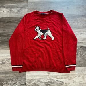 Tommy Hilfiger Dog Red White Black‎ Womens Large Acrylic Knit Pullover Sweater